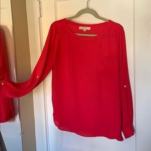 Loft Bright Pink Blouse with adjustable sleeves M